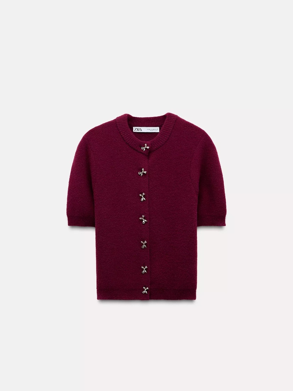 Zara Bow-Shaped Button Burgundy Cardigan | Size: XS
